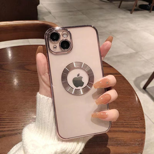 Luxury Transparent Plating Logo Hole Case for iPhone 11 Pro Max Camera Protector Cover for iPhone 12 13 14 Pro Max Xs X 7 8 Plus