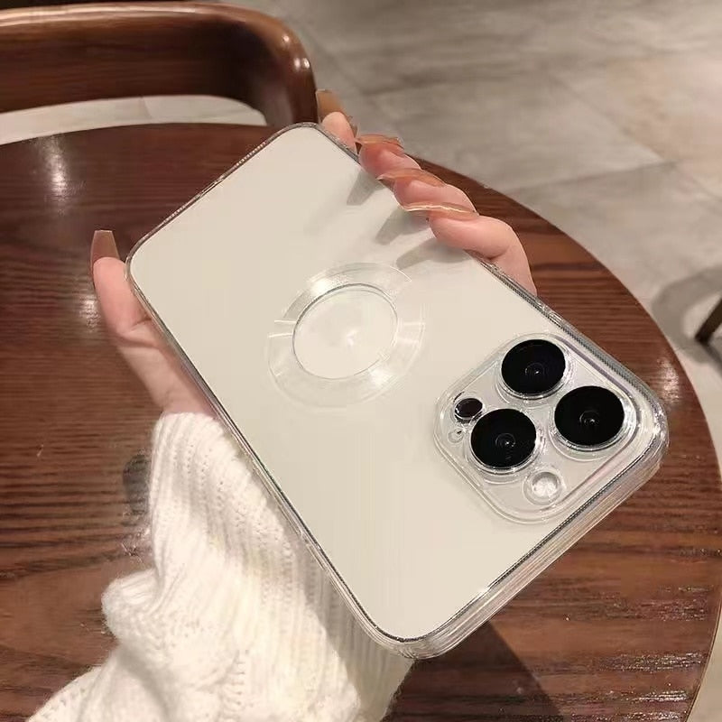 Luxury Transparent Plating Logo Hole Case for iPhone 11 Pro Max Camera Protector Cover for iPhone 12 13 14 Pro Max Xs X 7 8 Plus