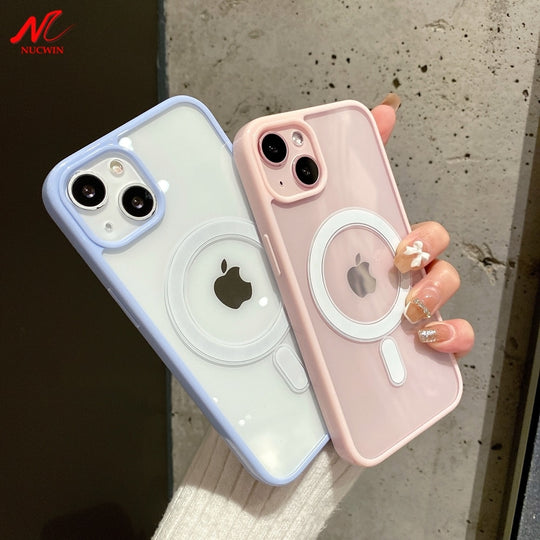 Luxury Candy Color Magsafing Case for iPhone 11 12 13 Pro Max Transparent Magnetic Charging Cover for iPhone Xs Max iPhoneX Xr X