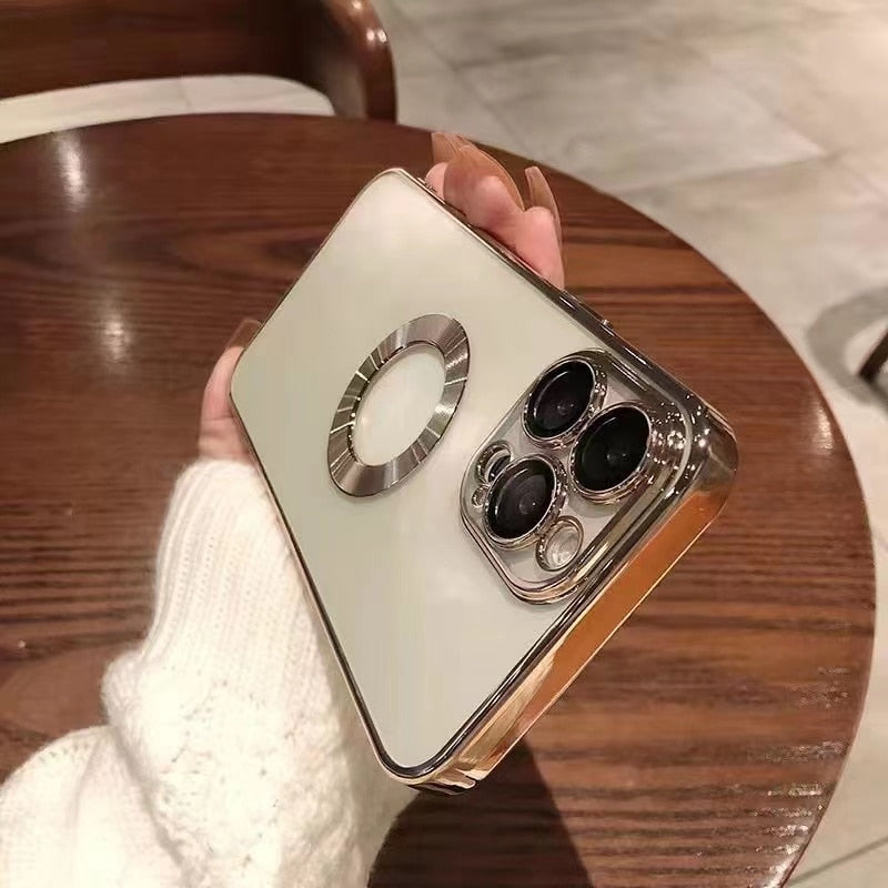 Luxury Transparent Plating Logo Hole Case for iPhone 11 Pro Max Camera Protector Cover for iPhone 12 13 14 Pro Max Xs X 7 8 Plus