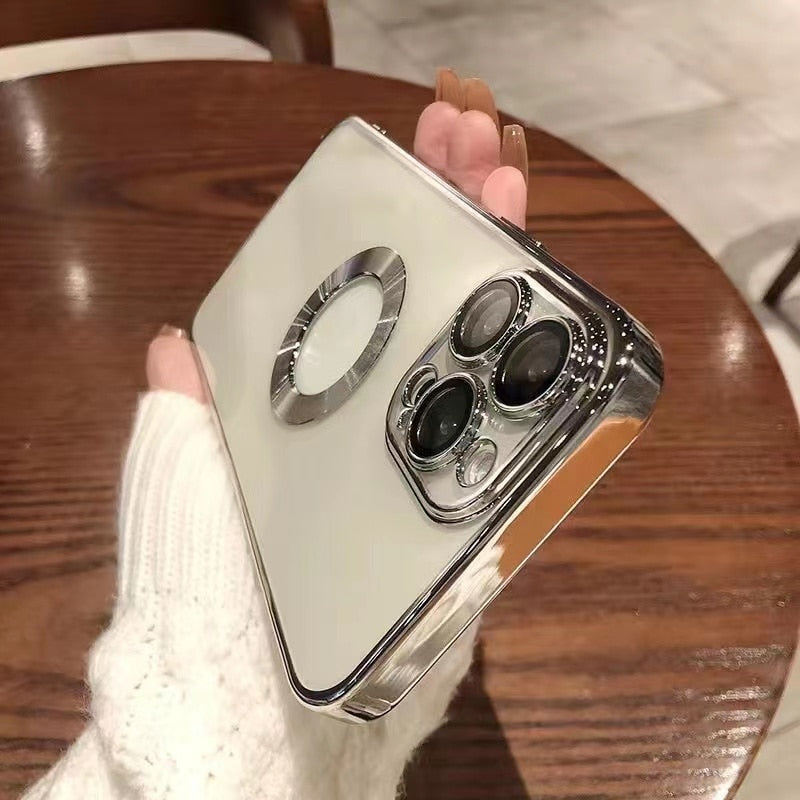 Luxury Transparent Plating Logo Hole Case for iPhone 11 Pro Max Camera Protector Cover for iPhone 12 13 14 Pro Max Xs X 7 8 Plus